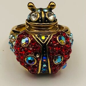 Kirks Folly Gold Ladybug Ring with Red and Blue Crystals